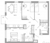 3-комн, 67 кв м, этаж 3/25 улица Космонавтов, 18/1 стр
