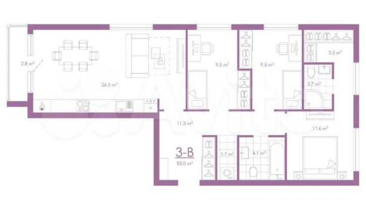 3-комн квартира Бехтерева ул, 2б