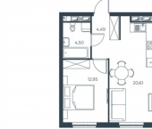 1-комн, 43 кв м, этаж 29/30 Бакинская улица, 65