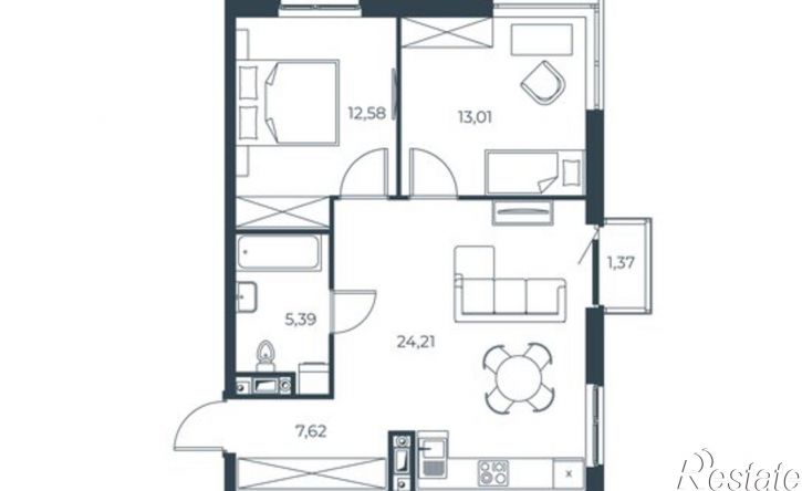 2-комн квартира в новом доме Бакинская улица, 65,  д. 65