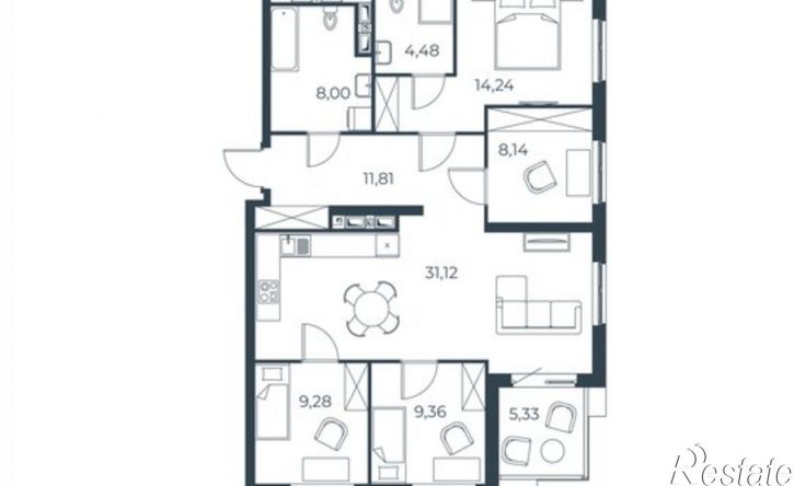 3-комн квартира в новом доме Бакинская улица, 65,  д. 65