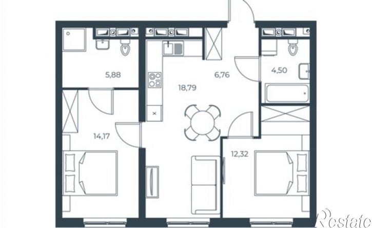 2-комн квартира в новом доме Бакинская улица, 65,  д. 65