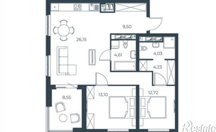 2-комн квартира в новом доме Бакинская улица, 65,  д. 65