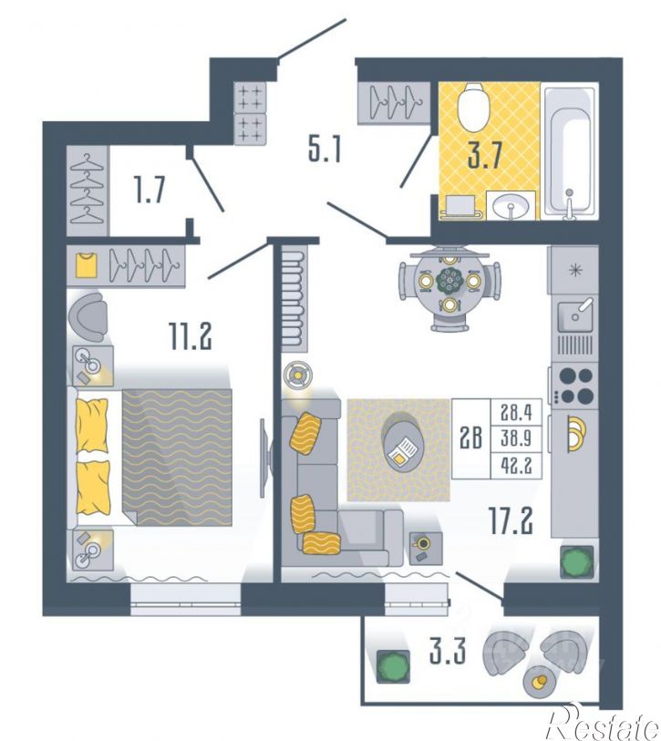 1-комн квартира в новом доме Гурьевская улица, 40/2 стр,  д. 40/2 стр