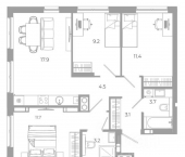 3-комн, 64 кв м, этаж 16/25 улица Космонавтов