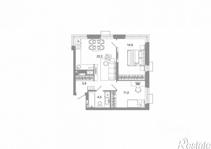 2-комн квартира в новом доме улица Латышева, 12,  д. 12