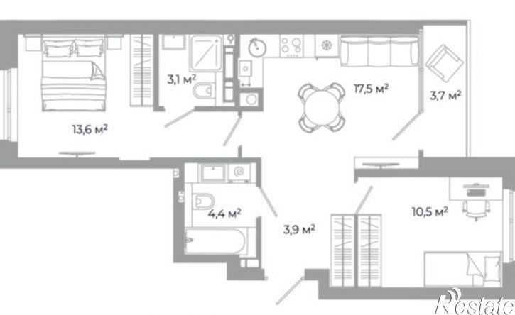 2-комн квартира в новом доме улица Латышева, 16А,  д. 16А