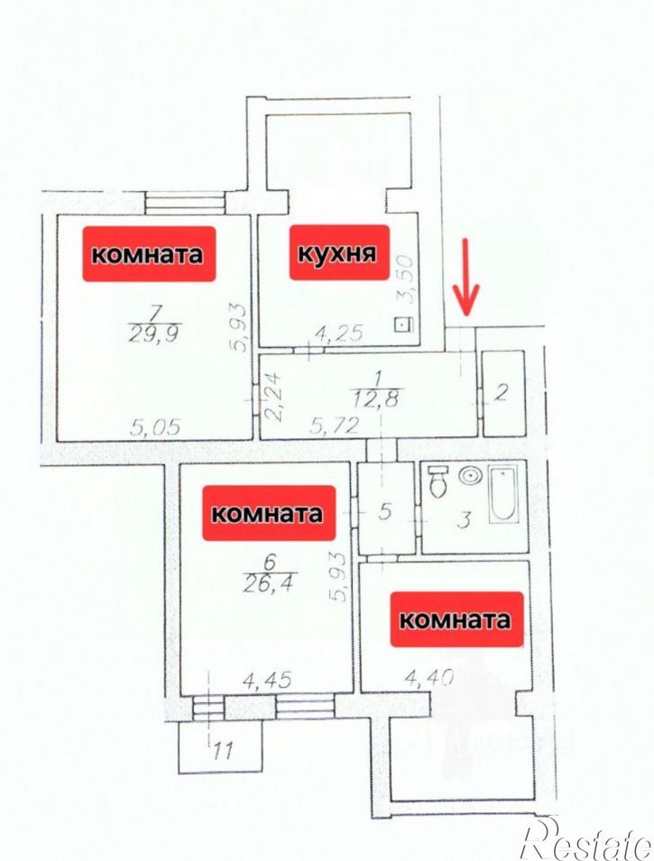 3-комн квартира Южная улица, 23 к2,  д. 23 к2