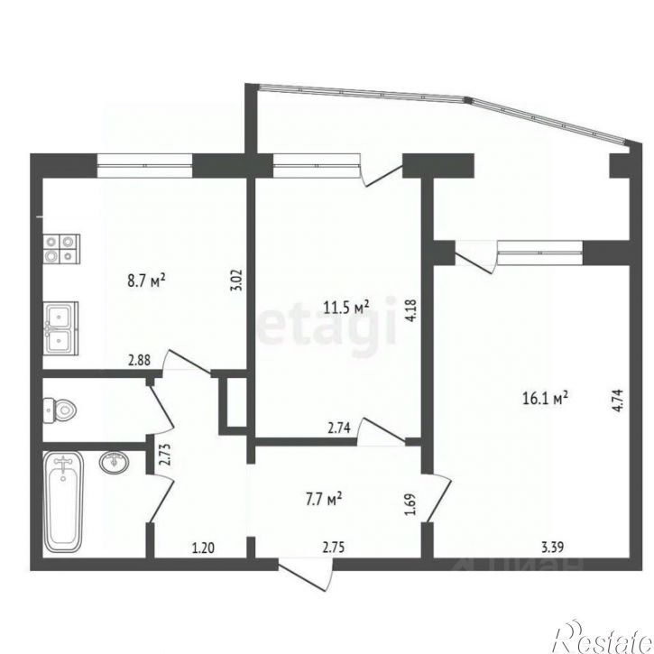 2-комн квартира ул Валерии Барсовой, 12 1,  д. 12 1,  к. 1