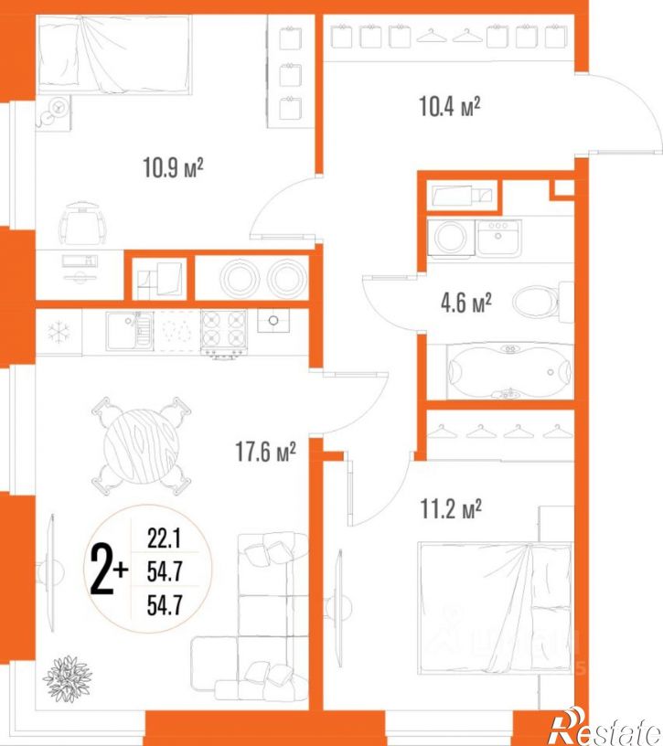 2-комн квартира в новом доме ул Трофимова, 102,  д. 102