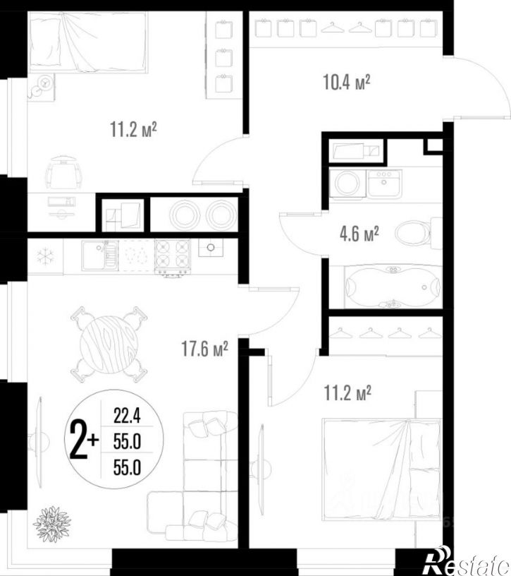 2-комн квартира в новом доме ул Трофимова, 102,  д. 102