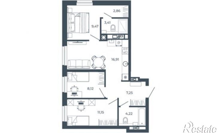 3-комн квартира в новом доме улица Николая Островского, 148/1 стр,  д. 148/1 стр
