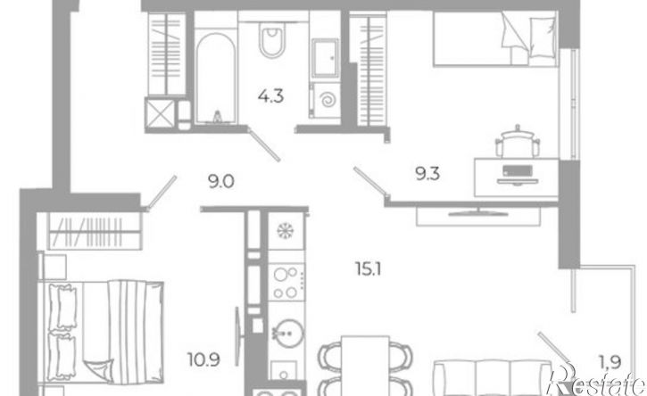 2-комн квартира в новом доме улица Космонавтов, 18/1 стр,  д. 18/1 стр