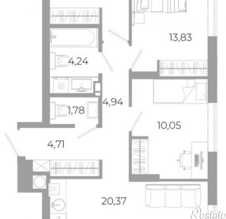 3-комн квартира в новом доме улица Космонавтов, 18/2 стр,  д. 18/2 стр
