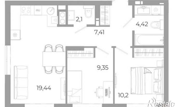 2-комн квартира в новом доме улица Космонавтов, 18/2 стр,  д. 18/2 стр