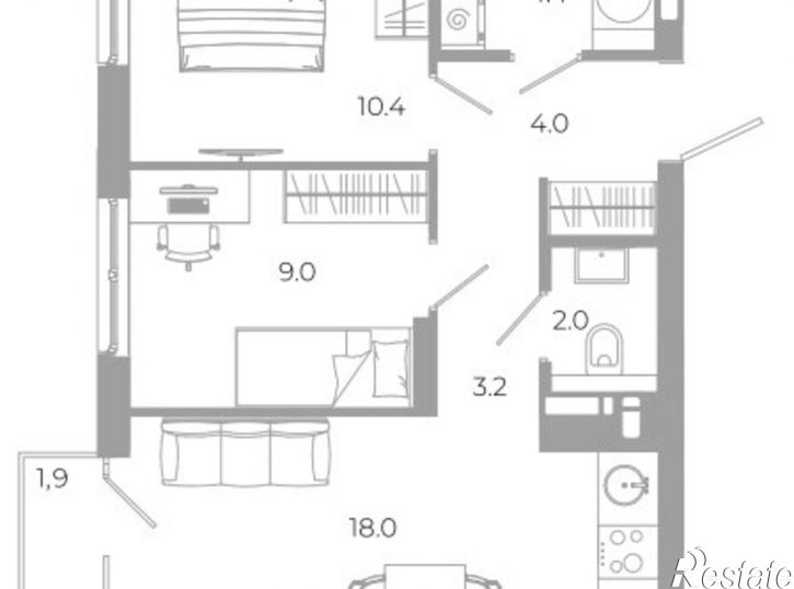 2-комн квартира в новом доме улица Космонавтов, 18/1 стр,  д. 18/1 стр