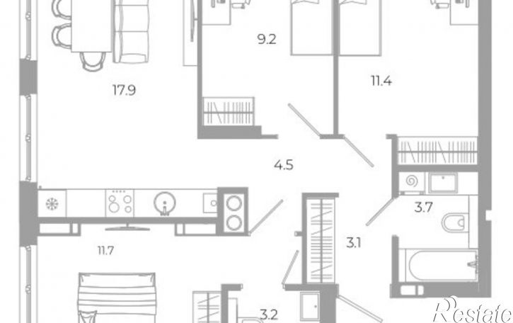 3-комн квартира в новом доме улица Космонавтов, 18 с/1