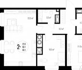 2-комн, 63 кв м, этаж 9/17 улица Трофимова, 104