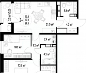 2-комн, 69 кв м, этаж 19/25 улица Трофимова, 97