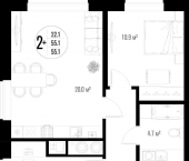 2-комн, 55 кв м, этаж 12/17 улица Трофимова, 104
