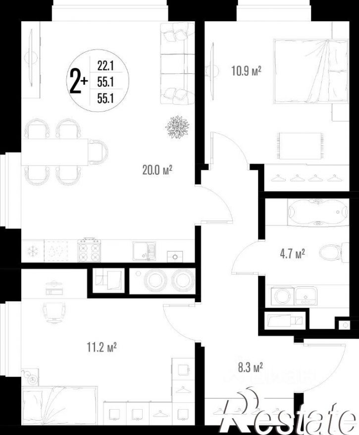 2-комн квартира в новом доме улица Трофимова, 104,  д. 104