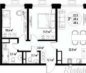 3-комн, 60 кв м, этаж 5/25 улица Трофимова, 85
