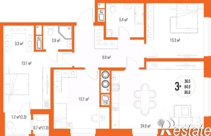 3-комн квартира в новом доме улица Трофимова, 104,  д. 104
