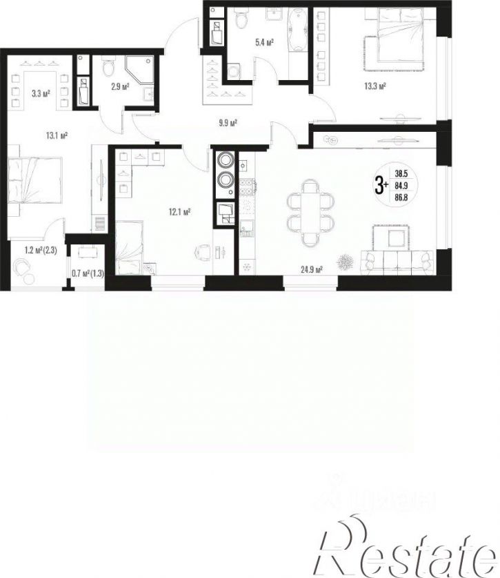 3-комн квартира в новом доме улица Трофимова, 104,  д. 104