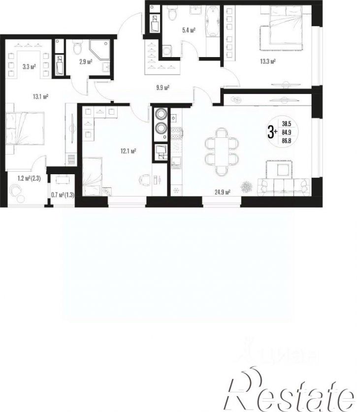 3-комн квартира в новом доме улица Трофимова, 104,  д. 104