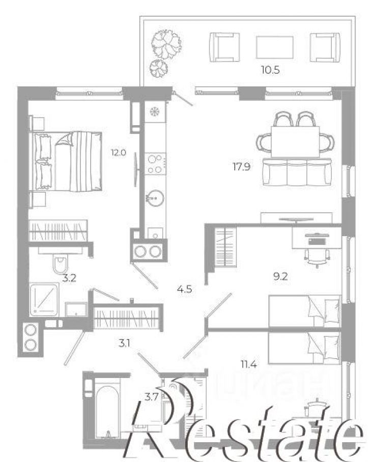 3-комн квартира в новом доме улица Космонавтов, 18/1 стр,  д. 18/1 стр